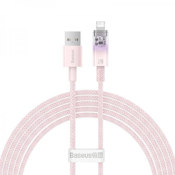 Cablu pentru incarcare si transfer de date Baseus Explorer, USB/Lightning, 2.4A, 2m, Roz 1 - lerato.ro