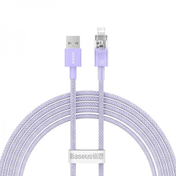 Cablu pentru incarcare si transfer de date Baseus Explorer, USB/Lightning, 2.4A, 2m, Mov