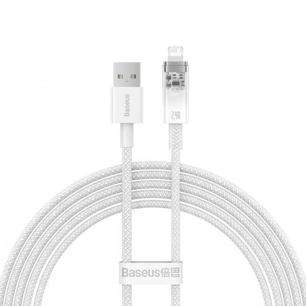 Cablu pentru incarcare si transfer de date Baseus Explorer, USB/Lightning, 2.4A, 2m, Alb