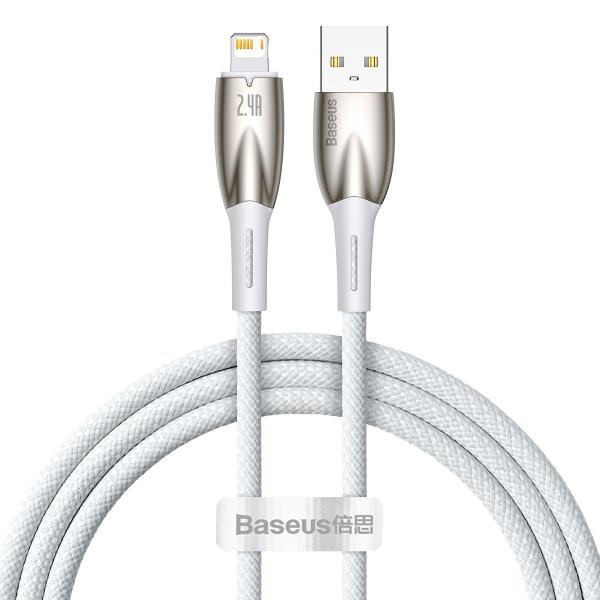 Cablu pentru incarcare si transfer de date Baseus Glimmer, USB/Lightning, 2.4A, 1m, Alb 1 - lerato.ro