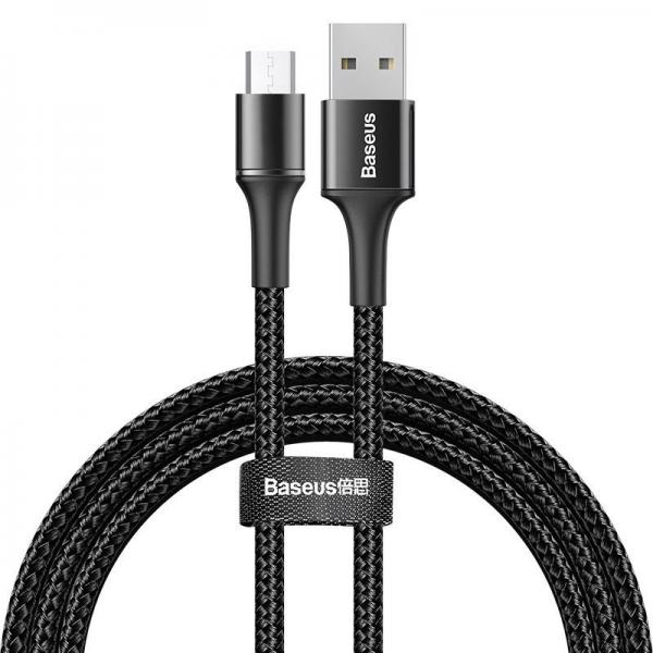 Cablu pentru incarcare si transfer de date Baseus Halo, USB/Micro-USB, LED, 3A, 1m, Negru