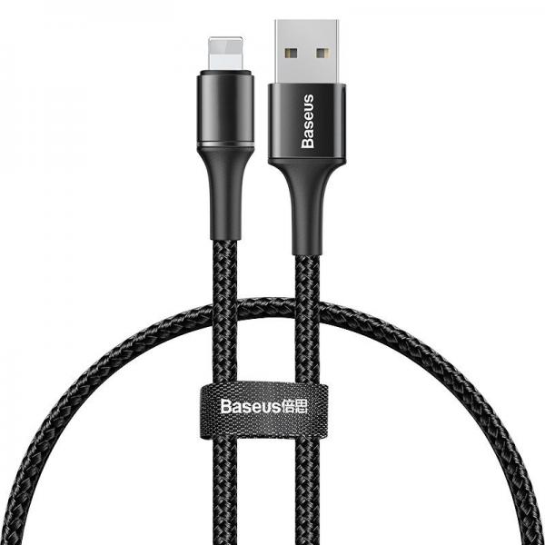 Cablu pentru incarcare si transfer de date Baseus Halo, USB/Lightning, LED, 2.4A, 25cm, Negru 1 - lerato.ro