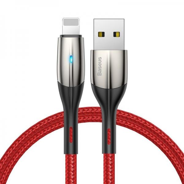 Cablu pentru incarcare si transfer de date Baseus Horizontal, USB/Lightning, LED, 2.4A, 50cm, Rosu 1 - lerato.ro