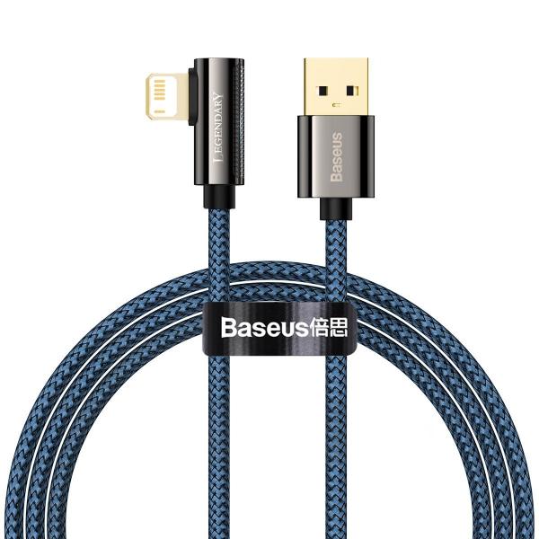 Cablu pentru incarcare si transfer de date Baseus Legend Elbow, USB/Lightning, 2.4A, 1m, Albastru