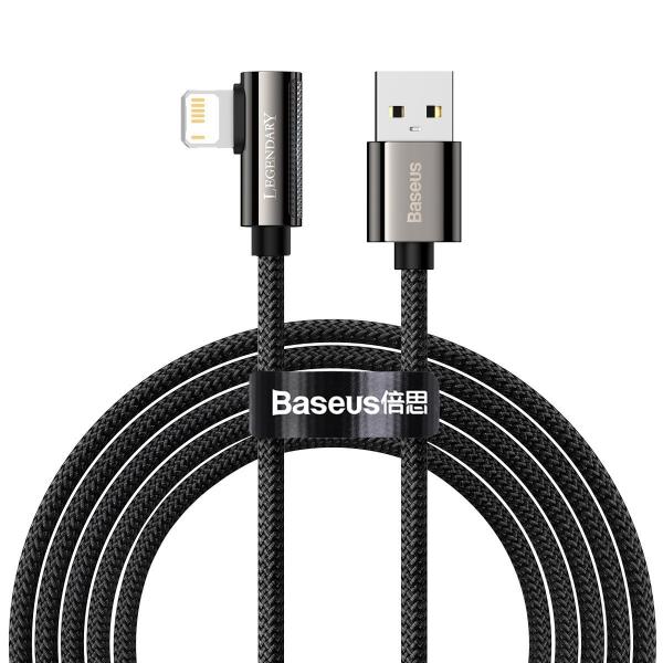 Cablu pentru incarcare si transfer de date Baseus Legend Elbow, USB/Lightning, 2.4A, 2m, Negru