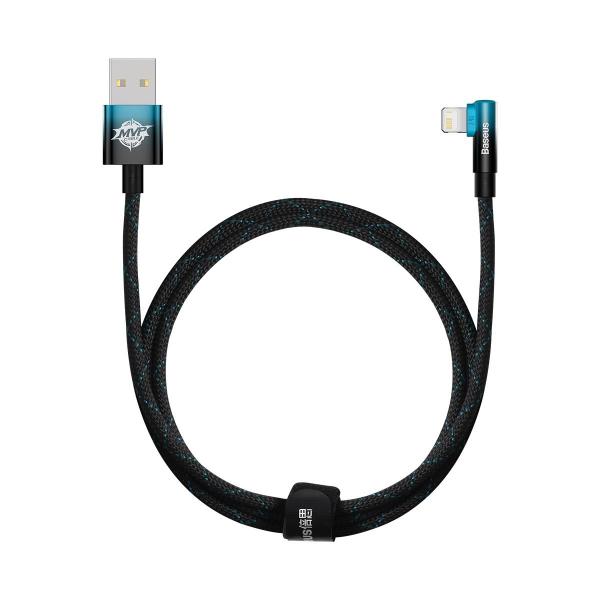 Cablu pentru incarcare si transfer de date Baseus MVP 2 Elbow, USB/Lightning, Quick Charge, 2.4A, 1m, Albastru