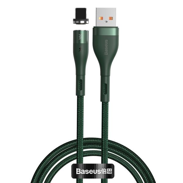Cablu pentru incarcare si transfer de date Baseus Magnetic Zinc, USB/Lightning, LED, 2.4A, 1m, Verde 1 - lerato.ro