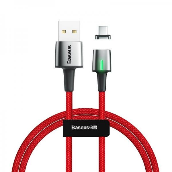Cablu pentru incarcare si transfer de date Baseus Magnetic Zinc, LED, USB/USB Type-C, 3A, 1m, Rosu 1 - lerato.ro