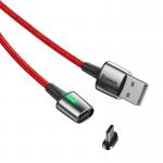 Cablu pentru incarcare si transfer de date Baseus Magnetic Zinc, LED, USB/Lightning, 2A, 2m, Rosu