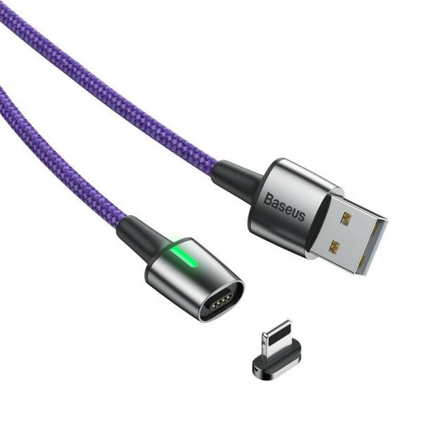 Cablu pentru incarcare si transfer de date Baseus Magnetic Zinc, LED, USB/Lightning, 1.5A, 2m, Mov
