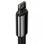 Cablu pentru incarcare si transfer de date Baseus Tungsten Gold, USB/Lightning, 2.4A, 1m, Negru