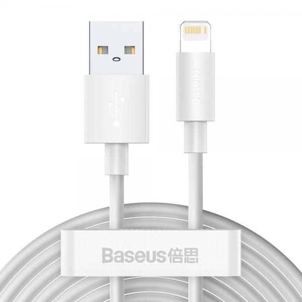 Cablu pentru incarcare si transfer de date Baseus Wisdom, USB/Lightning, Fast Charging, 2.4A, 1.5m, Alb, Set 2 bucati