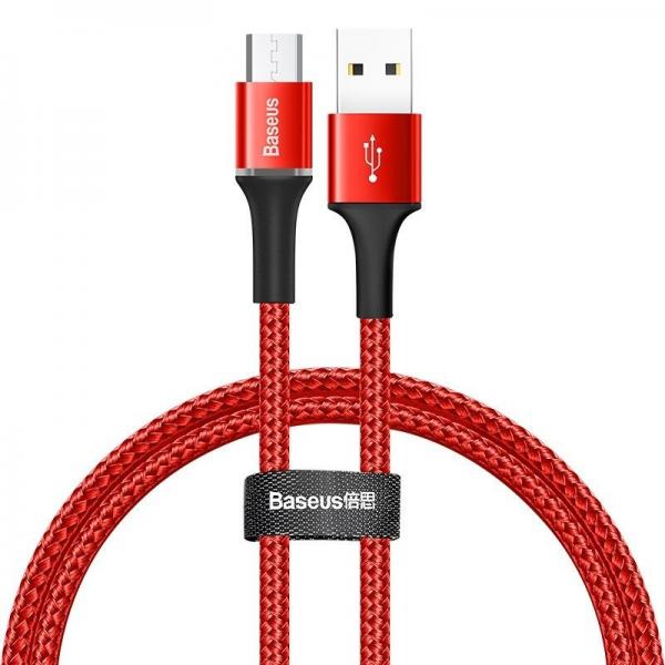 Cablu pentru incarcare si transfer de date Baseus Halo, USB/Micro-USB, LED, 3A, 1m, Rosu