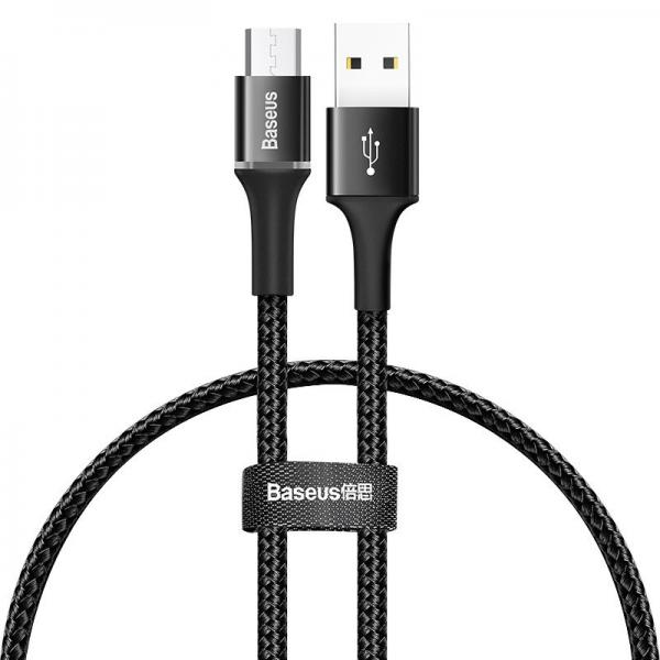 Cablu pentru incarcare si transfer de date Baseus Halo, USB/Micro-USB, LED, 3A, 25cm, Negru 1 - lerato.ro
