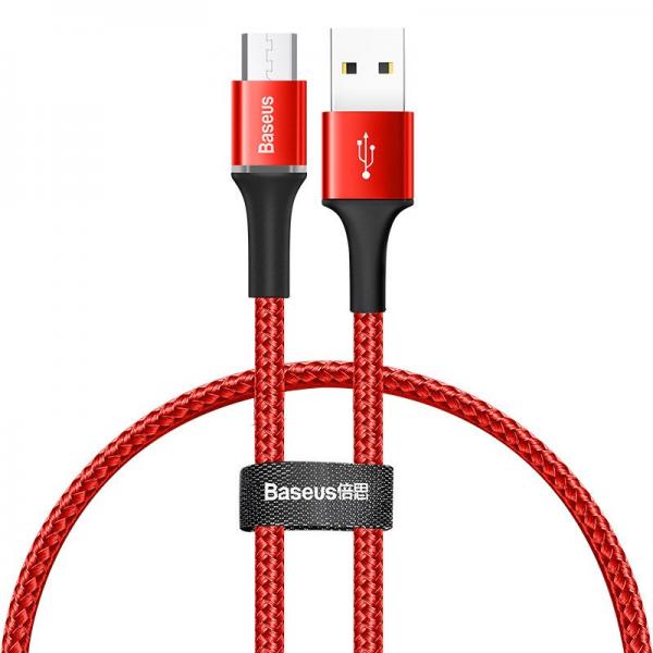 Cablu pentru incarcare si transfer de date Baseus Halo, USB/Micro-USB, LED, 3A, 25cm, Rosu 1 - lerato.ro