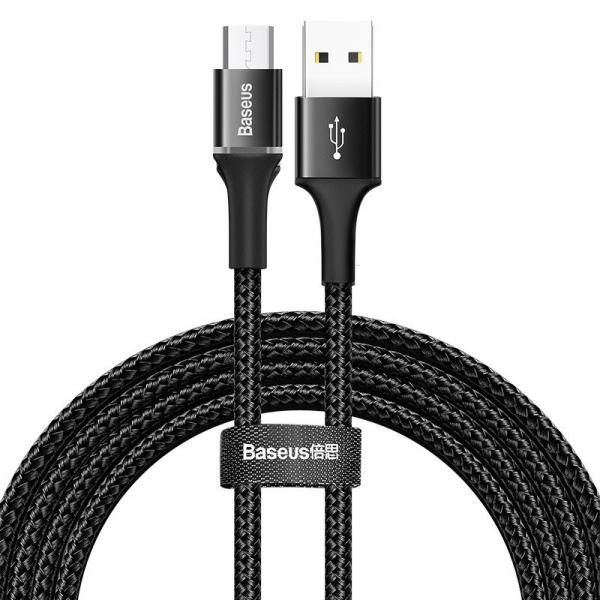 Cablu pentru incarcare si transfer de date Baseus Halo, USB/Micro-USB, LED, 2A, 2m, Negru
