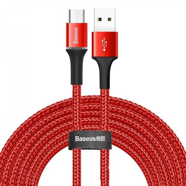 Cablu pentru incarcare si transfer de date Baseus Halo, USB/Micro-USB, LED, 2A, 3m, Rosu