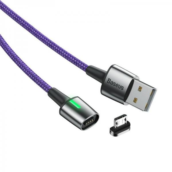 Cablu pentru incarcare si transfer de date Baseus Magnetic Zinc, USB/Micro-USB, LED, 1.5A, 2m, Mov