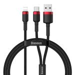 Cablu pentru incarcare si transfer de date Baseus Cafule, USB - USB Type-C/Lightning, Quick Charge 3.0, 18W, 2.4A, 1.2m, Negru/Rosu 2 - lerato.ro