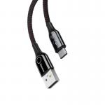Cablu pentru incarcare si transfer de date Baseus C-shaped, USB/USB Type-C, LED, Quick Charge 3.0, 3A, 1m, Negru