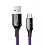 Cablu pentru incarcare si transfer de date Baseus C-shaped, USB/USB Type-C, LED, Quick Charge 3.0, 3A, 1m, Mov 2 - lerato.ro