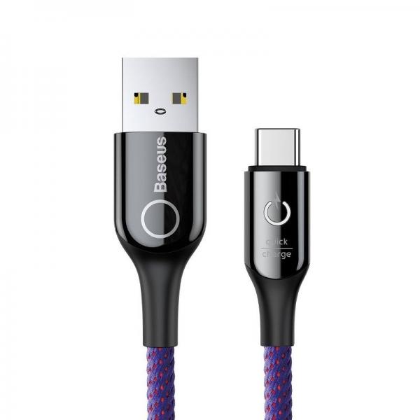 Cablu pentru incarcare si transfer de date Baseus C-shaped, USB/USB Type-C, LED, Quick Charge 3.0, 3A, 1m, Mov 1 - lerato.ro