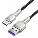 Cablu pentru incarcare si transfer de date Baseus Cafule Metal, USB/USB Type-C, Power Delivery 40W, 5A, 25cm, Negru