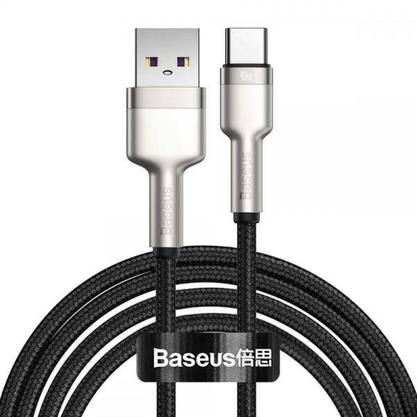 Cablu pentru incarcare si transfer de date Baseus Cafule Metal, USB/USB Type-C, Power Delivery 40W, 5A, 2m, Negru