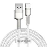 Cablu pentru incarcare si transfer de date Baseus Cafule Metal, USB/USB Type-C, Power Delivery 40W, 5A, 2m, Alb 2 - lerato.ro