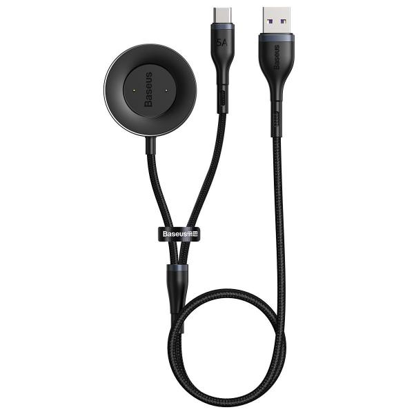 Cablu pentru incarcare si transfer de date Baseus Cafule, USB/USB Type-C, Huawei Watch Charging Dock, 5A, 1.5m, Negru