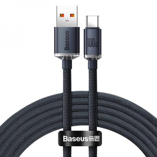 Cablu pentru incarcare si transfer de date Baseus Crystal Shine, USB/USB Type-C, 100W, 1.2m, Negru 1 - lerato.ro