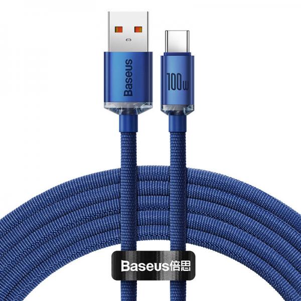 Cablu pentru incarcare si transfer de date Baseus Crystal Shine, USB/USB Type-C, 100W, 5A, 1.2m, Albastru 1 - lerato.ro