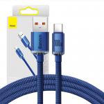 Cablu pentru incarcare si transfer de date Baseus Crystal Shine, USB/USB Type-C, 100W, 5A, 1.2m, Albastru