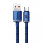 Cablu pentru incarcare si transfer de date Baseus Crystal Shine, USB/USB Type-C, 100W, 5A, 1.2m, Albastru