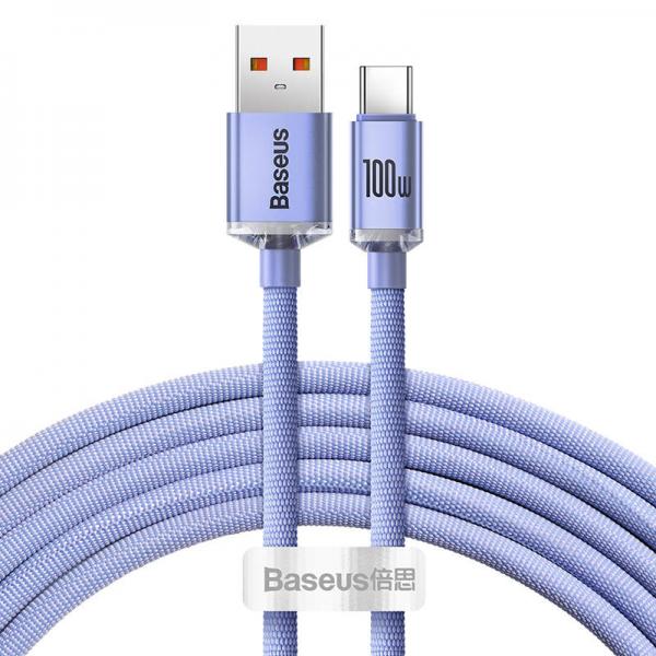 Cablu pentru incarcare si transfer de date Baseus Crystal Shine, USB/USB Type-C, 100W, 5A, 1.2m, Mov