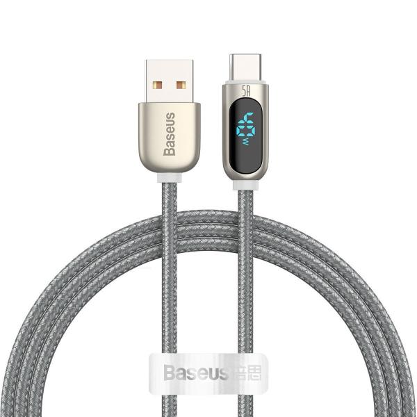 Cablu pentru incarcare si transfer de date Baseus Digital Display, USB/USB Type-C, 40W, 5A, 1m, Silver