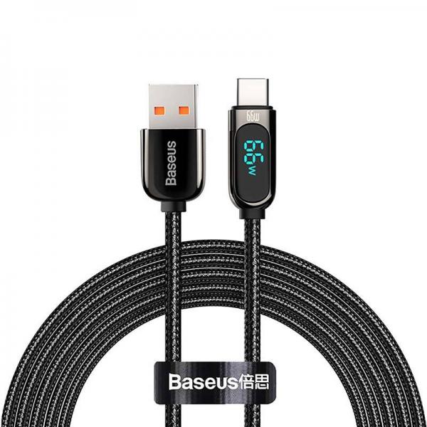 Cablu pentru incarcare si transfer de date Baseus Display, USB/USB Type-C, 66W, 1m, Negru 1 - lerato.ro
