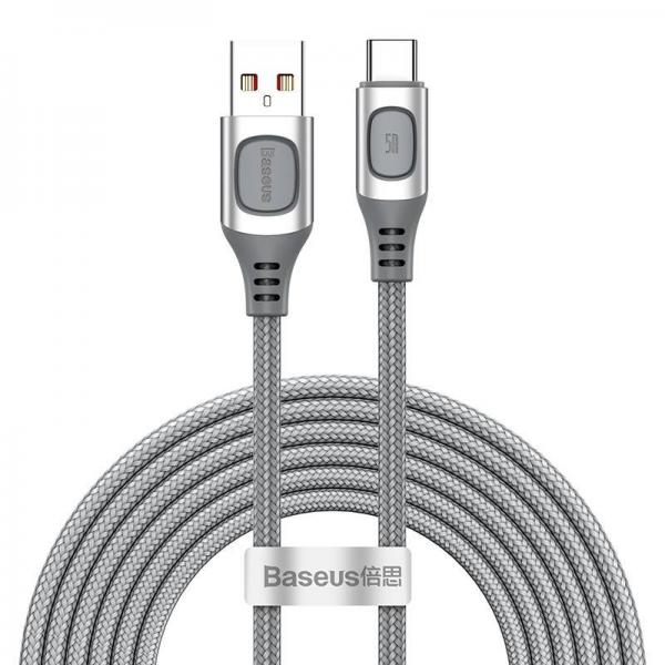 Cablu pentru incarcare si transfer de date Baseus Flash, USB/USB Type-C, Quick Charge 3.0, 5A, 15W, 2m, Silver 1 - lerato.ro