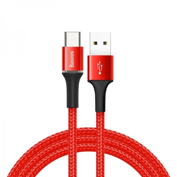 Cablu pentru incarcare si transfer de date Baseus Halo, USB/USB Type-C, LED, 3A, 1m, Rosu 1 - lerato.ro