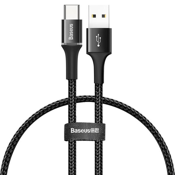 Cablu pentru incarcare si transfer de date Baseus Halo, USB/USB Type-C, LED, 3A, 25cm, Negru 1 - lerato.ro