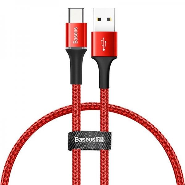 Cablu pentru incarcare si transfer de date Baseus Halo, USB/USB Type-C, LED, 3A, 25cm, Rosu 1 - lerato.ro