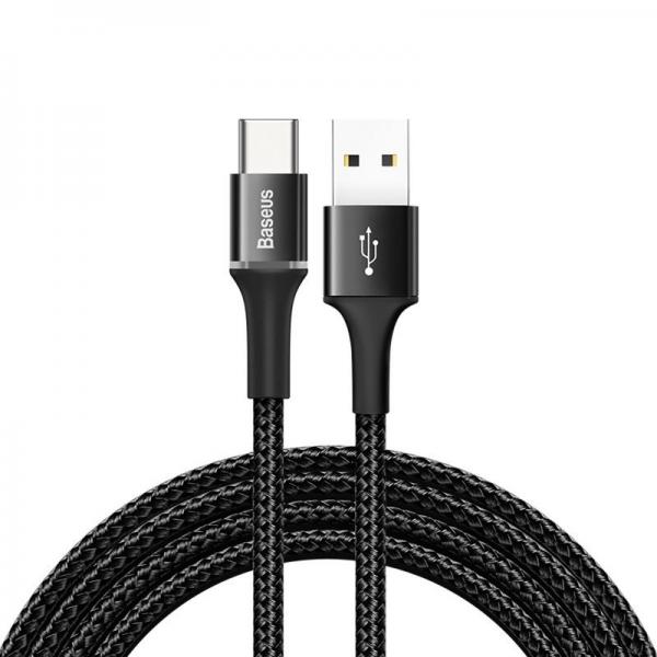 Cablu pentru incarcare si transfer de date Baseus Halo, USB/USB Type-C, LED, 2A, 2m, Negru