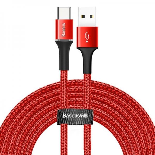 Cablu pentru incarcare si transfer de date Baseus Halo, USB/USB Type-C, LED, 2A, 3m, Rosu