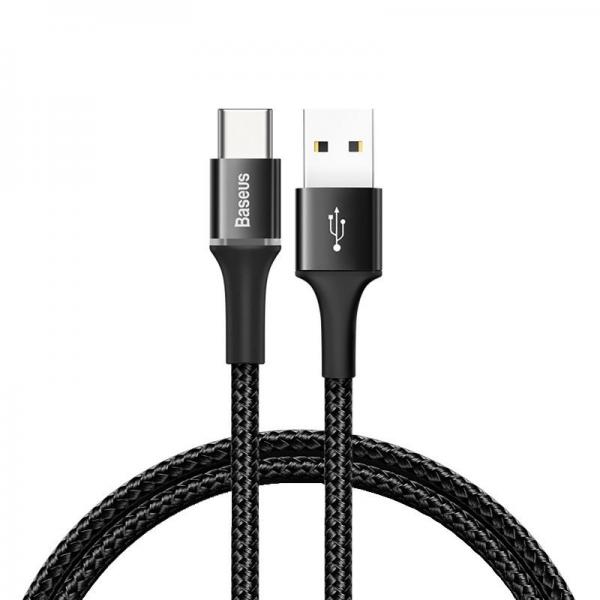 Cablu pentru incarcare si transfer de date Baseus Halo, USB/USB Type-C, LED, 3A, 50cm, Negru 1 - lerato.ro
