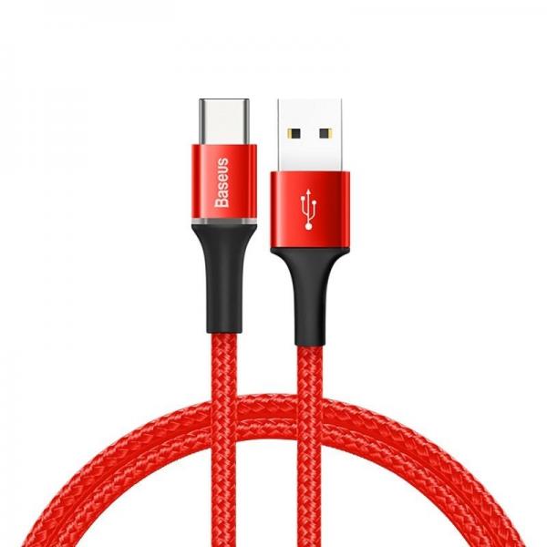 Cablu pentru incarcare si transfer de date Baseus Halo, USB/USB Type-C, LED, 3A, 50cm, Rosu