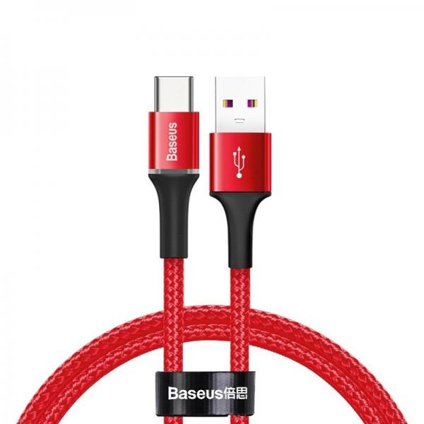 Cablu pentru incarcare si transfer de date Baseus Halo, USB/USB Type-C, LED, 40W, 5A, 50cm, Rosu