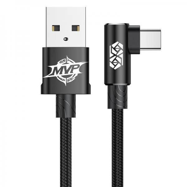 Cablu pentru incarcare si transfer de date Baseus MVP Elbow, USB/USB Type-C, Quick Charge 3.0, 2A, 1m, Negru