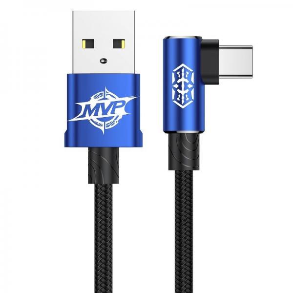 Cablu pentru incarcare si transfer de date Baseus MVP Elbow, USB/USB Type-C, Quick Charge 3.0, 2A, 1m, Albastru 1 - lerato.ro