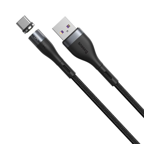 Cablu pentru incarcare si transfer de date Baseus Magnetic Zinc, USB/USB Type-C, 5A, 1m, Negru