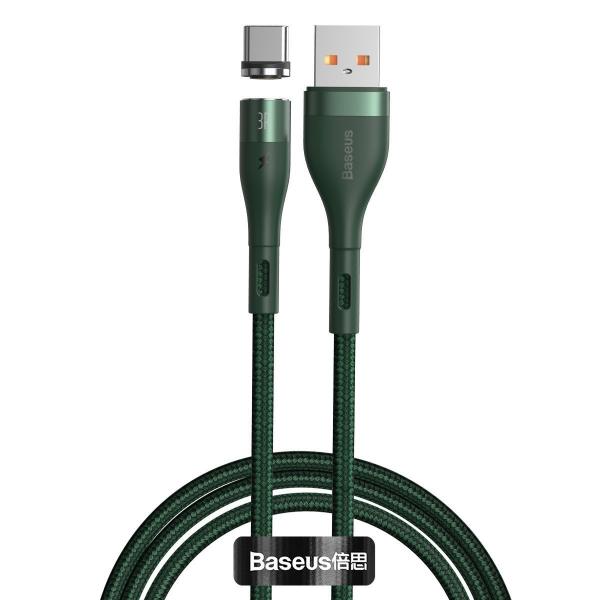 Cablu pentru incarcare si transfer de date Baseus Magnetic Zinc, USB/USB Type-C, 5A, 1m, Verde
